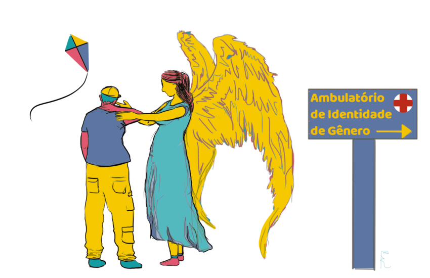 Mãe protegendo filha asas